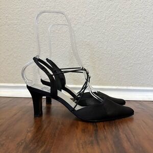 NWOB Y2K Mootsies Tootsies Moagila Slingback Heeled Sandals Black Satin